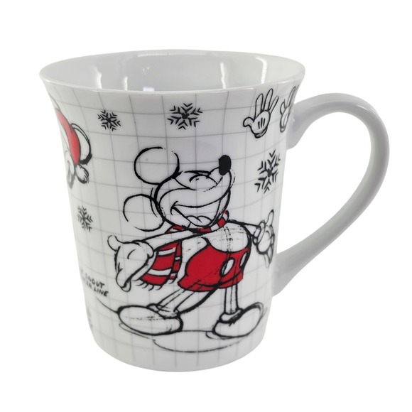Disney Other - Disney Mickey Mouse Animation Sketch Christmas Coffee Mug Grid Pattern White Red
